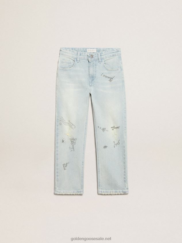 Boys' bleached jeans with distressed treatment FN20N913Golden Goose