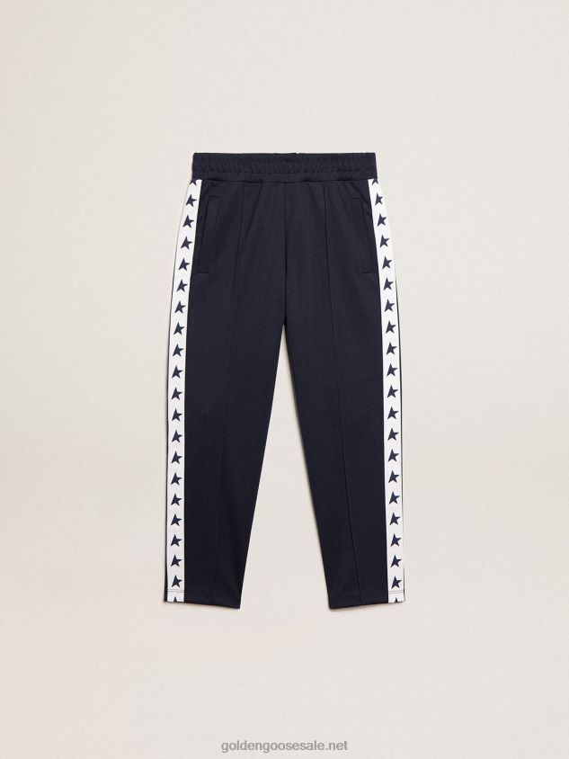 Dark blue joggers with white strip and contrasting stars FN20N912 Kids Golden Goose