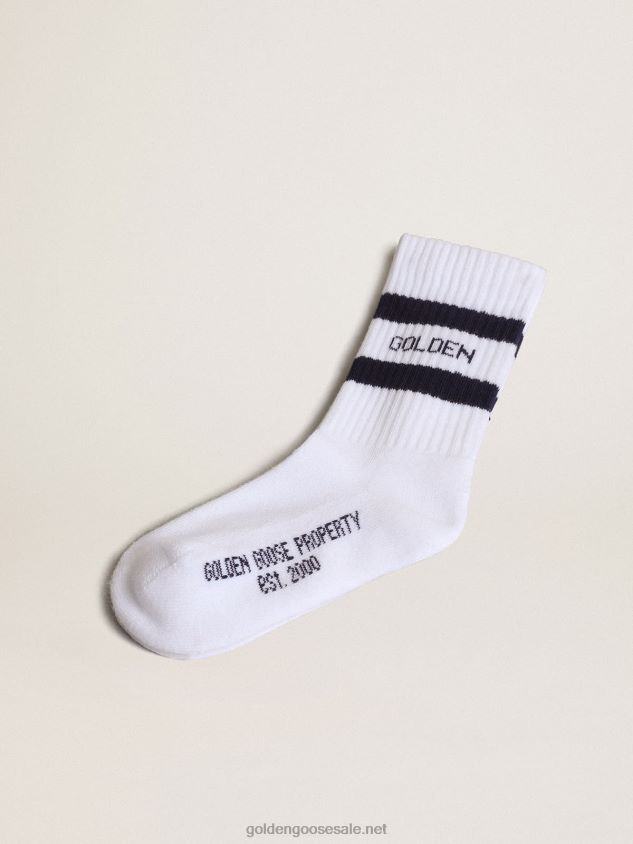 White cotton socks with navy-blue stripes and Golden Goose logo FN20N878 Kids