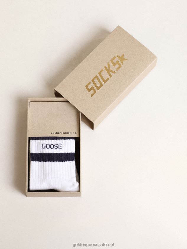 White cotton socks with navy-blue stripes and Golden Goose logo FN20N878 Kids