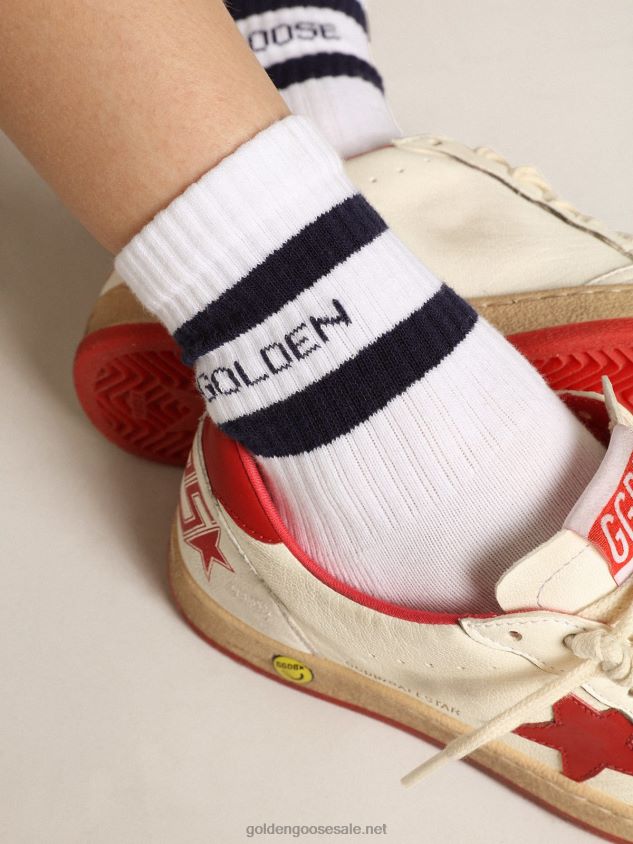 White cotton socks with navy-blue stripes and Golden Goose logo FN20N878 Kids