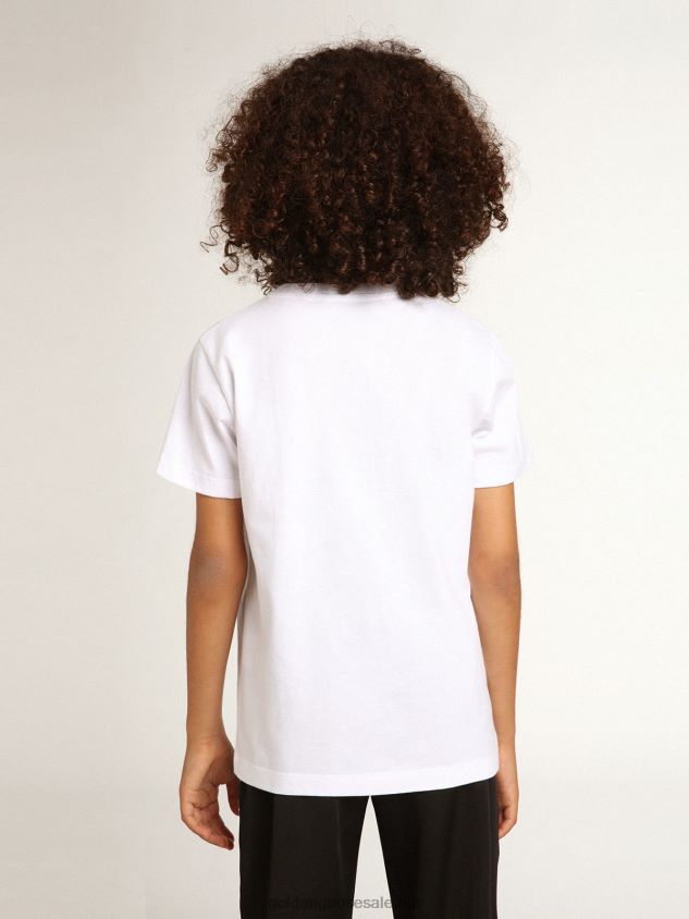 Boys\' white T-shirt with printed red logo in the center FN20N902Golden Goose