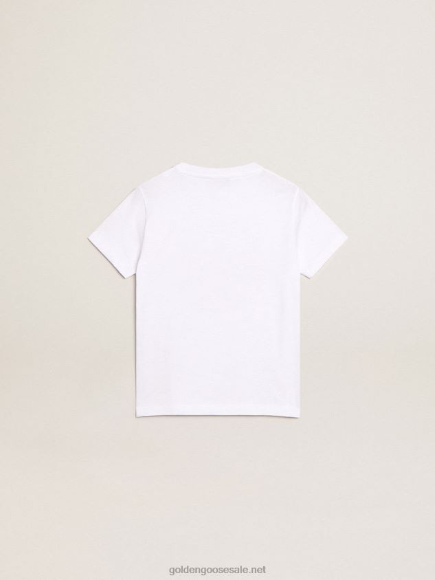 Boys\' white T-shirt with printed red logo in the center FN20N902Golden Goose