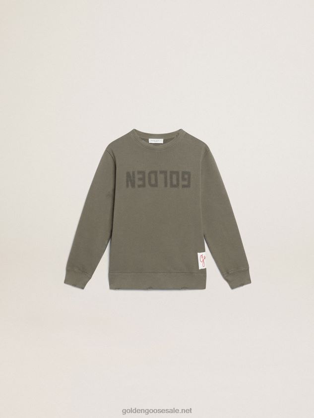 Distressed olive-green sweatshirt with Golden lettering on the front FN20N890 Kids