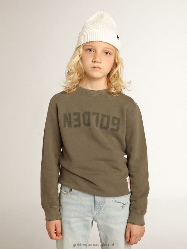 Distressed olive-green sweatshirt with Golden lettering on the front FN20N890 Kids