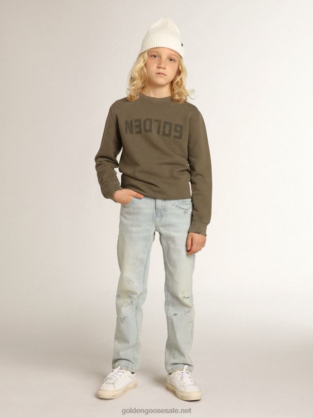 Distressed olive-green sweatshirt with Golden lettering on the front FN20N890 Kids