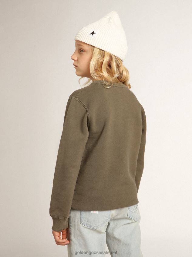 Distressed olive-green sweatshirt with Golden lettering on the front FN20N890 Kids