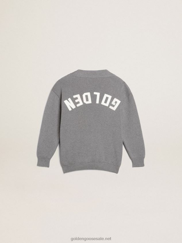 Gray cotton cardigan with logo on the back FN20N895 Kids Golden Goose