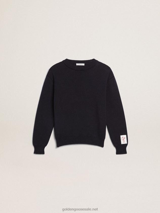 Round-neck sweater in dark blue cotton FN20N897 Kids Golden Goose