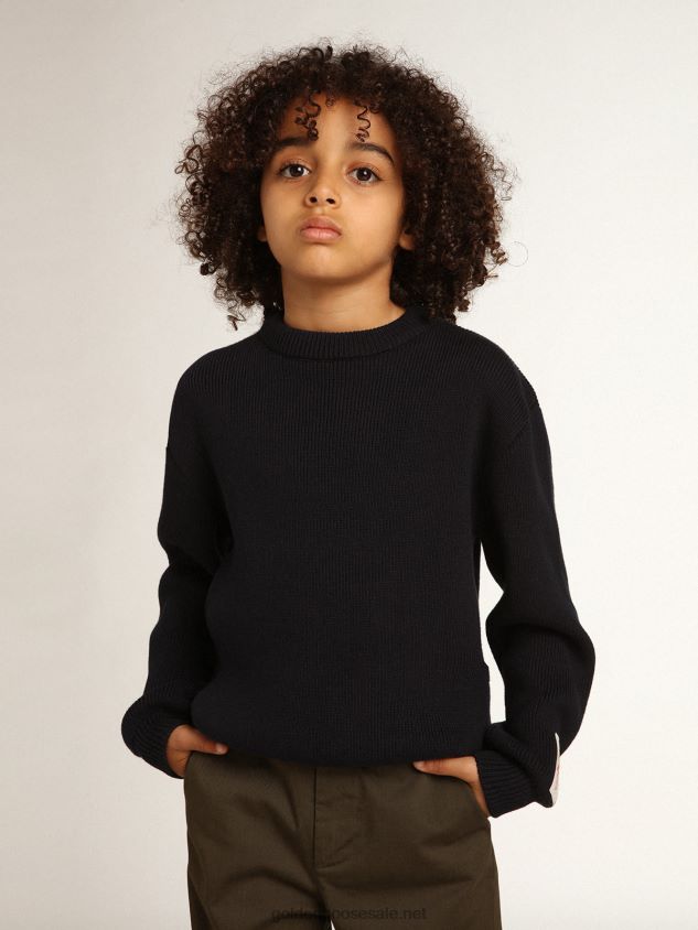 Round-neck sweater in dark blue cotton FN20N897 Kids Golden Goose