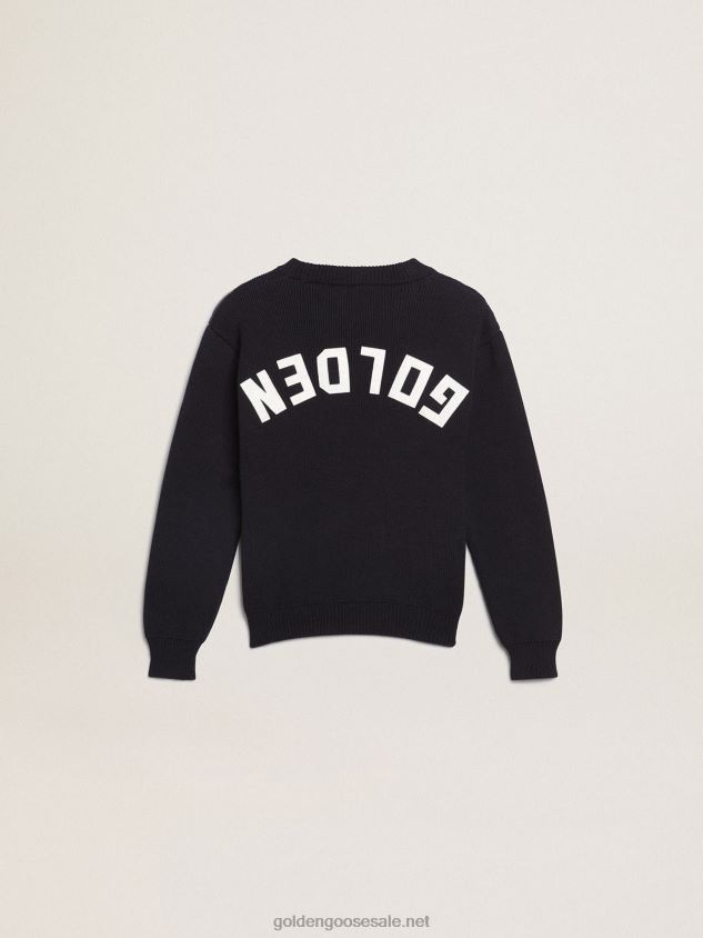 Round-neck sweater in dark blue cotton FN20N897 Kids Golden Goose