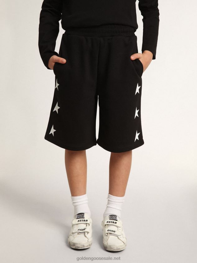 Black Star Collection Bermuda shorts with contrasting white stars FN20N887 Kids Golden Goose