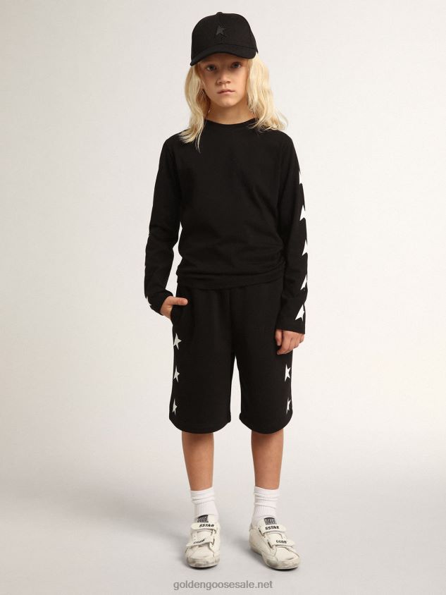Black Star Collection Bermuda shorts with contrasting white stars FN20N887 Kids Golden Goose
