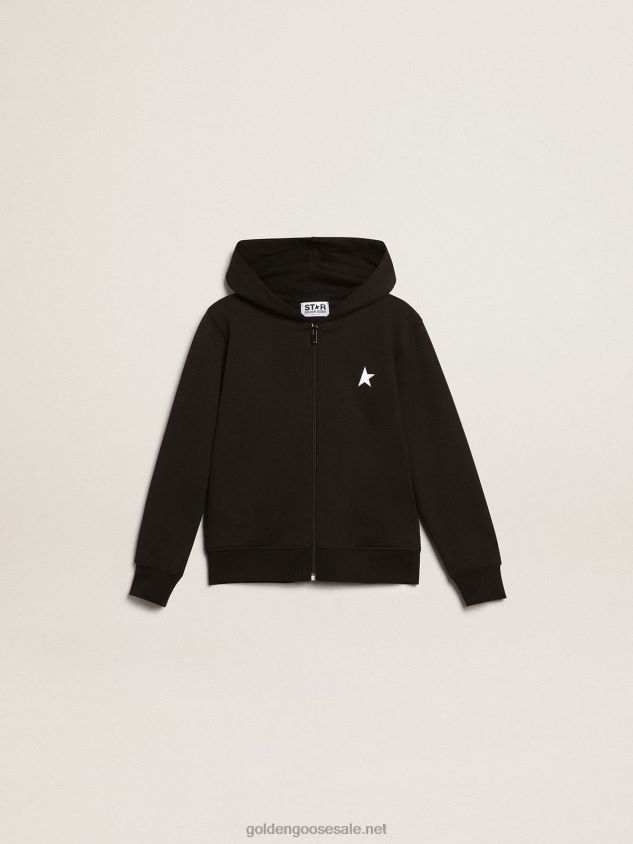 Black Star Collection hooded sweatshirt with contrasting white star and logo FN20N900 Kids Golden Goose