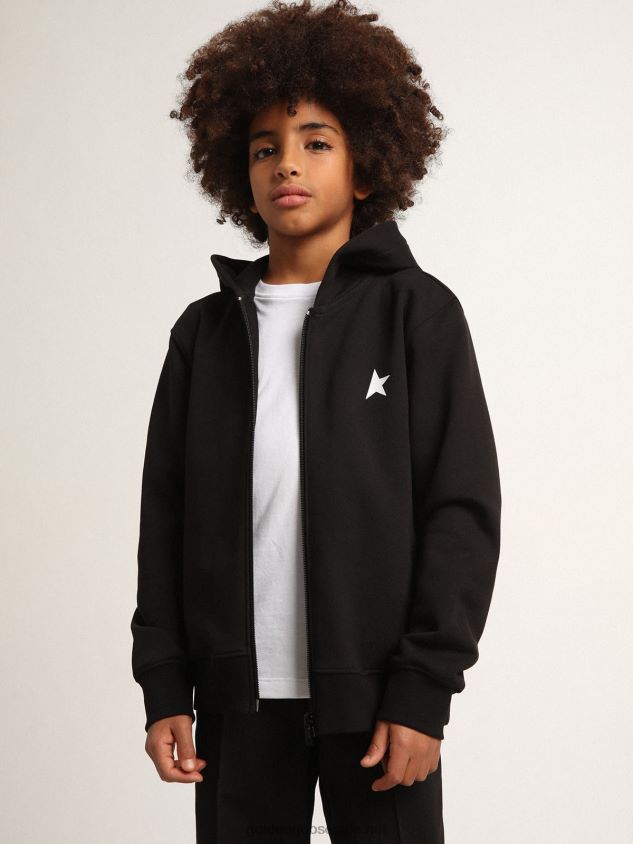 Black Star Collection hooded sweatshirt with contrasting white star and logo FN20N900 Kids Golden Goose