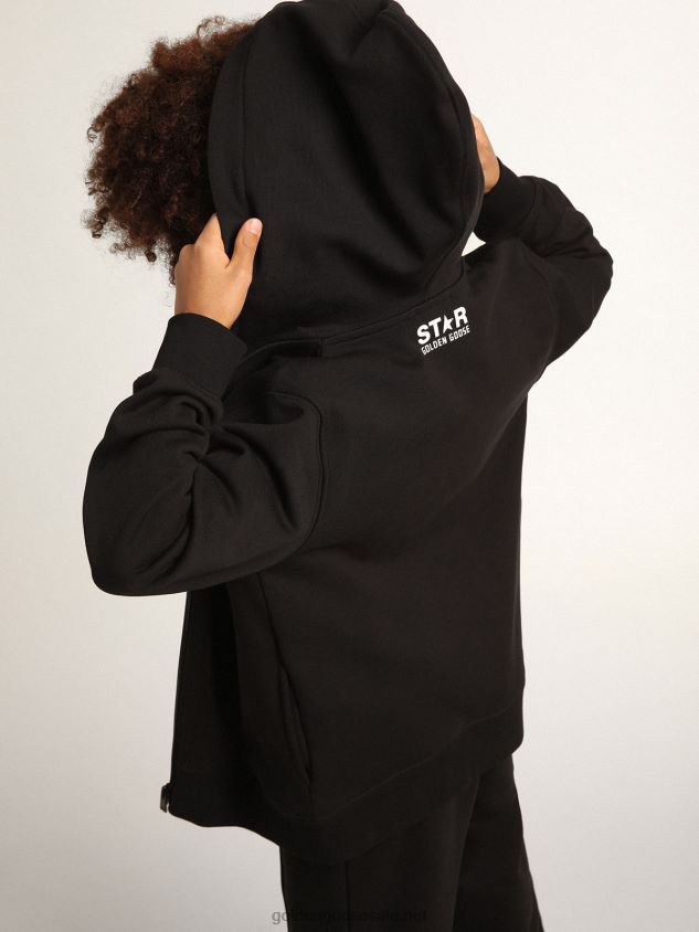 Black Star Collection hooded sweatshirt with contrasting white star and logo FN20N900 Kids Golden Goose
