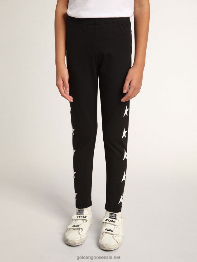 Black Star Collection leggings with contrasting white stars FN20N884 Kids Golden Goose