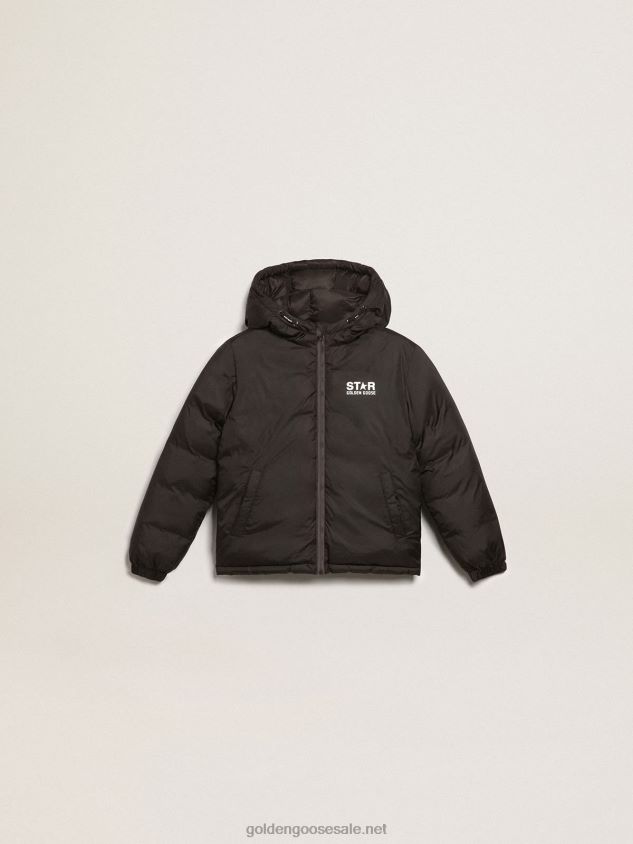 Black Star Collection padded jacket with hood and white maxi star on the back FN20N894 Kids Golden Goose