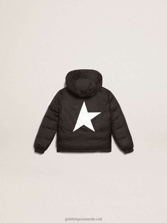 Black Star Collection padded jacket with hood and white maxi star on the back FN20N894 Kids Golden Goose