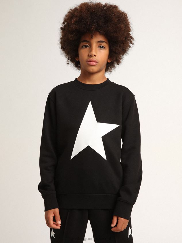Black Star Collection sweatshirt with white maxi star on the front FN20N906 Kids Golden Goose