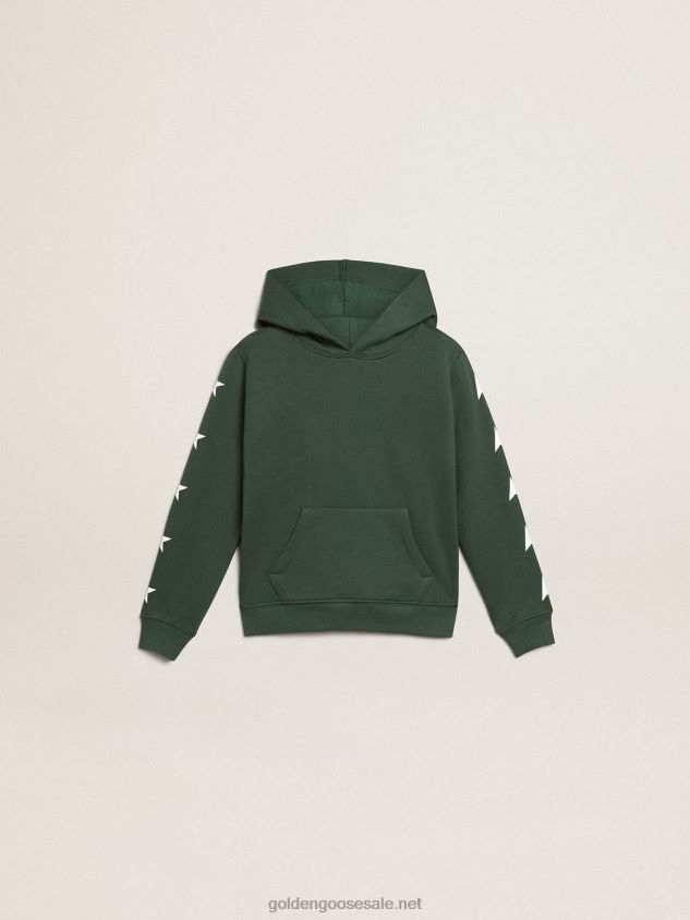 Bright-green Star Collection hooded sweatshirt with contrasting white stars FN20N901 Kids Golden Goose