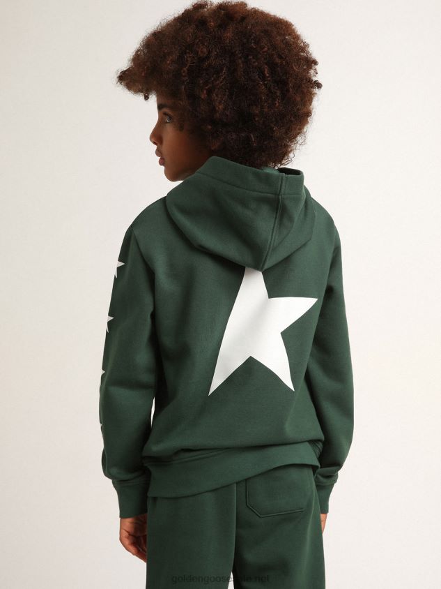 Bright-green Star Collection hooded sweatshirt with contrasting white stars FN20N901 Kids Golden Goose