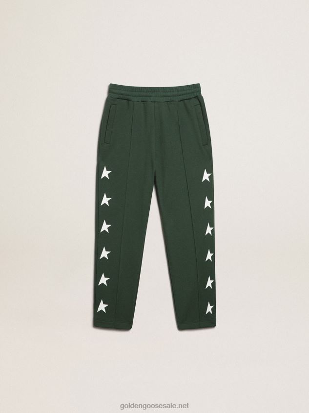 Bright-green Star Collection jogging pants with contrasting white stars FN20N911 Kids Golden Goose