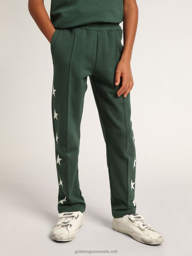 Bright-green Star Collection jogging pants with contrasting white stars FN20N911 Kids Golden Goose