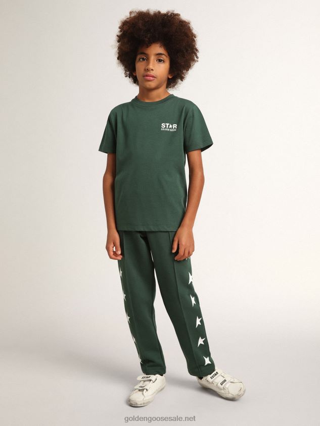 Bright-green Star Collection jogging pants with contrasting white stars FN20N911 Kids Golden Goose
