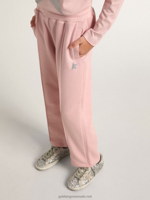 Pink Star Collection jogging pants with silver glitter star on the front FN20N885 Kids Golden Goose