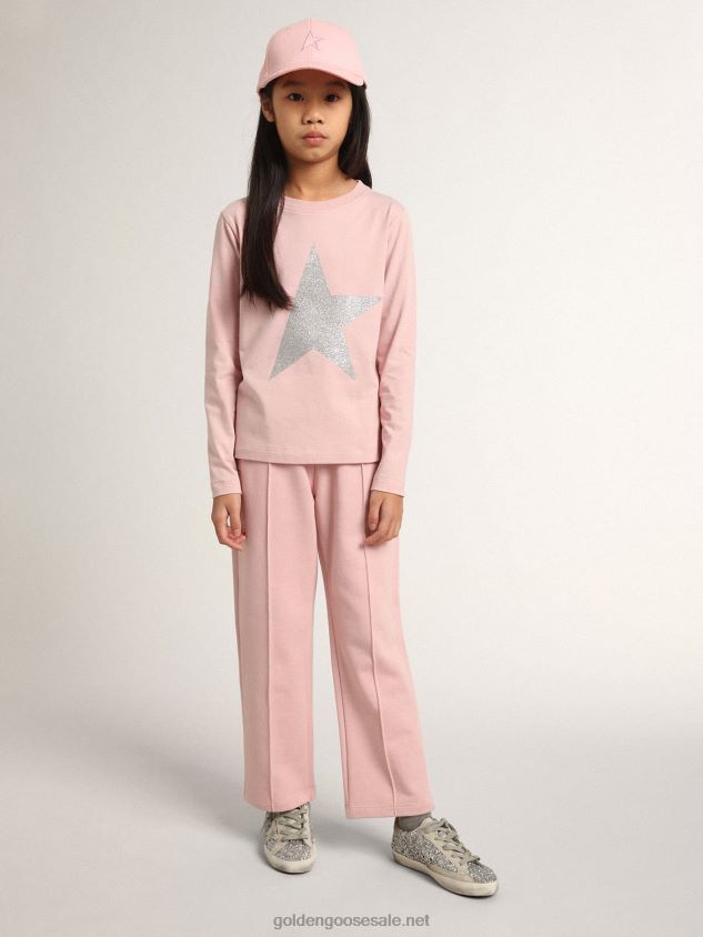 Pink Star Collection jogging pants with silver glitter star on the front FN20N885 Kids Golden Goose