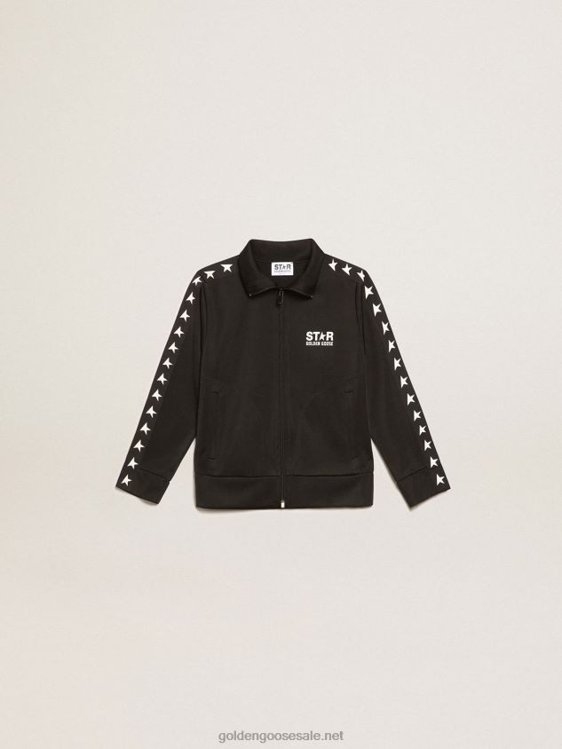 black zipped sweatshirt with contrasting white stars FN20N905 Kids Golden Goose