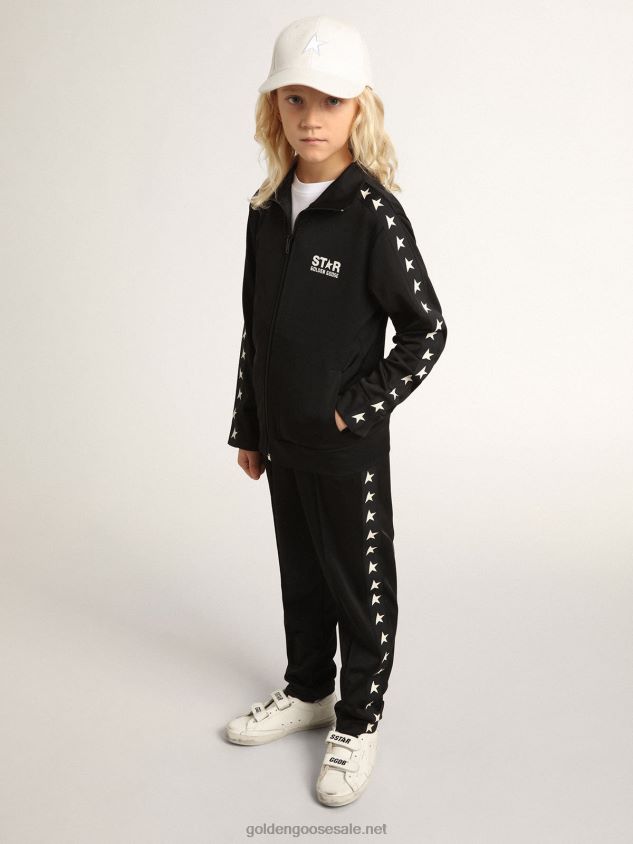 black zipped sweatshirt with contrasting white stars FN20N905 Kids Golden Goose