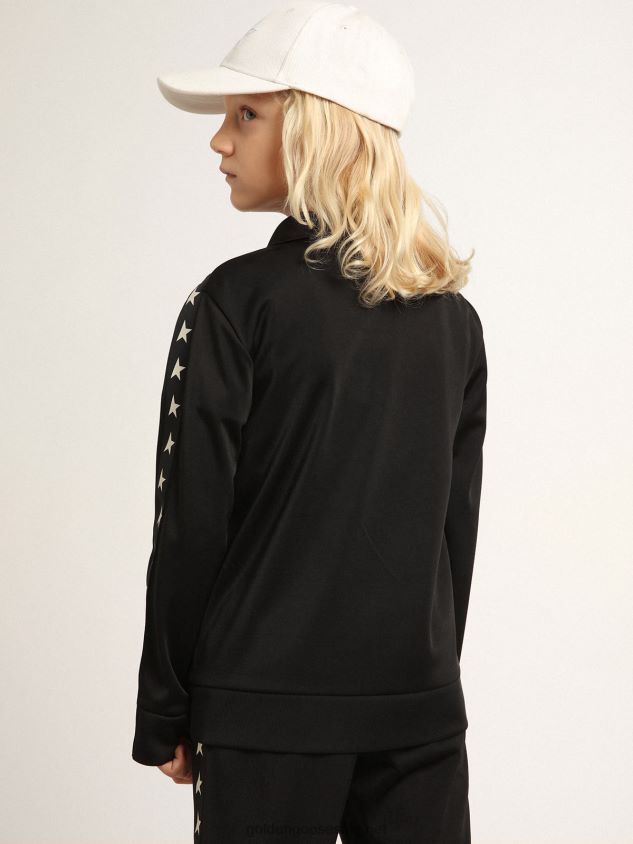 black zipped sweatshirt with contrasting white stars FN20N905 Kids Golden Goose