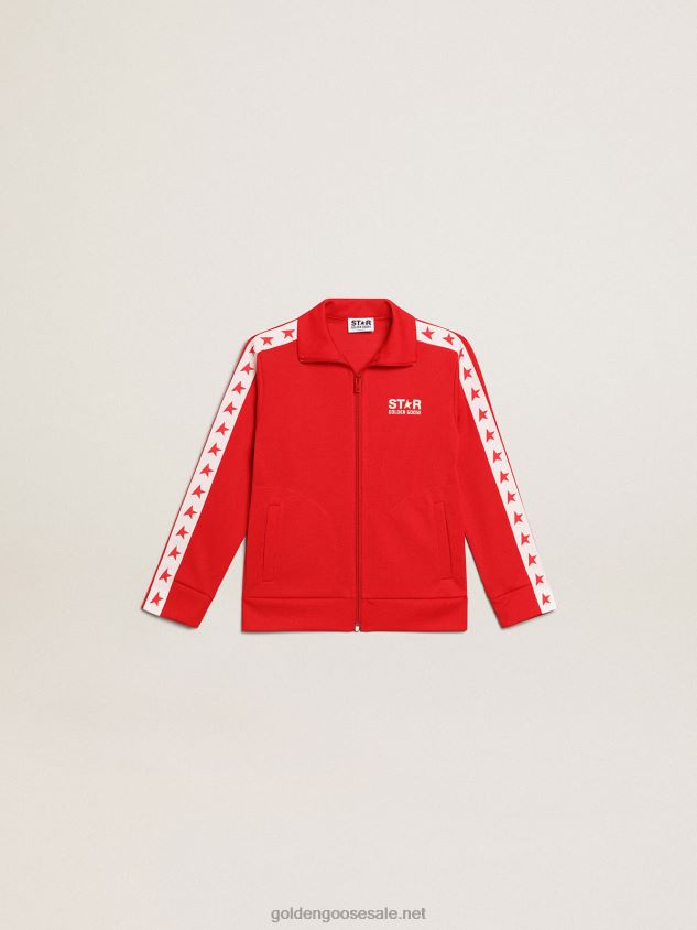 red zipped sweatshirt with contrasting red stars FN20N903 Kids Golden Goose