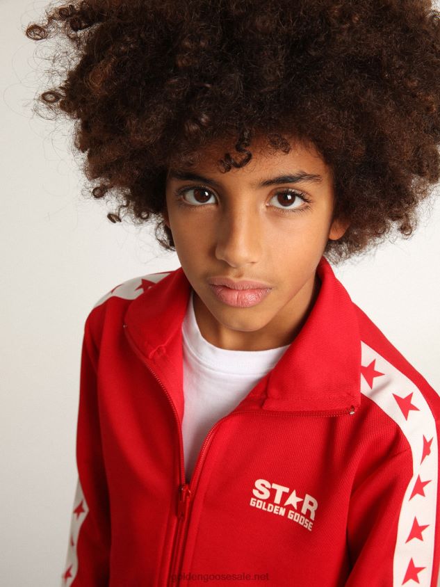 red zipped sweatshirt with contrasting red stars FN20N903 Kids Golden Goose