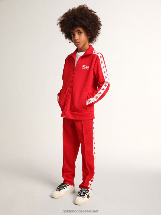 red zipped sweatshirt with contrasting red stars FN20N903 Kids Golden Goose