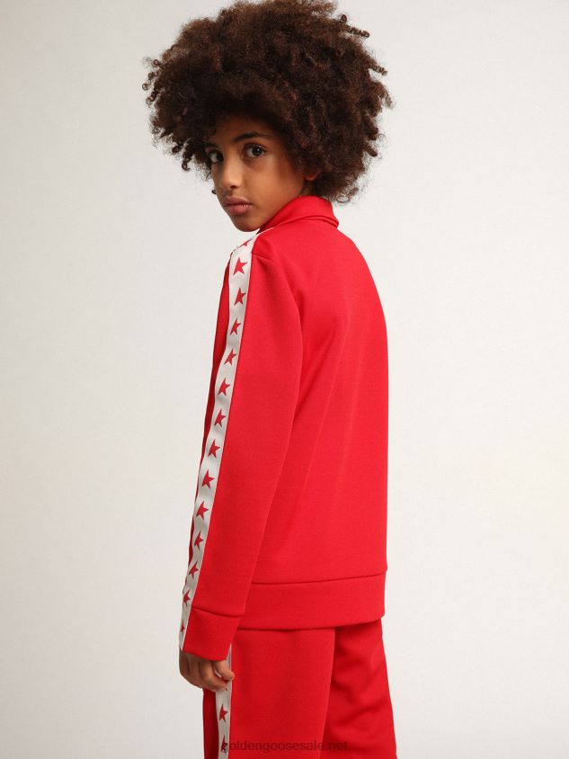 red zipped sweatshirt with contrasting red stars FN20N903 Kids Golden Goose