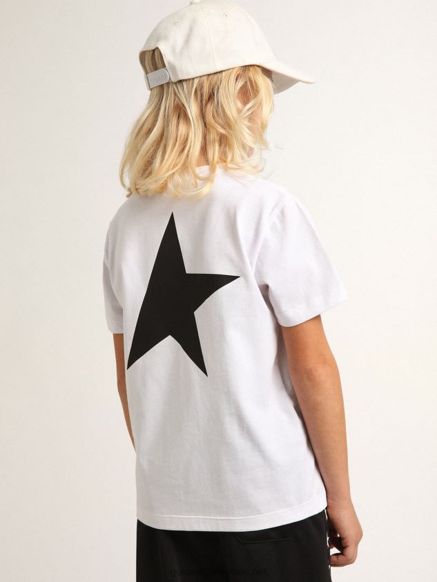 White Star Collection T-shirt with contrasting black logo and star FN20N899 Kids Golden Goose