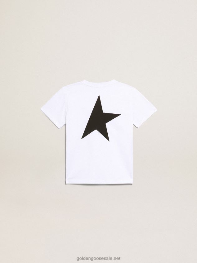 White Star Collection T-shirt with contrasting black logo and star FN20N899 Kids Golden Goose