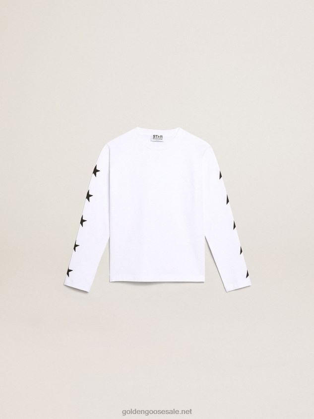 White Star Collection long-sleeved T-shirt with contrasting black stars FN20N904 Kids Golden Goose