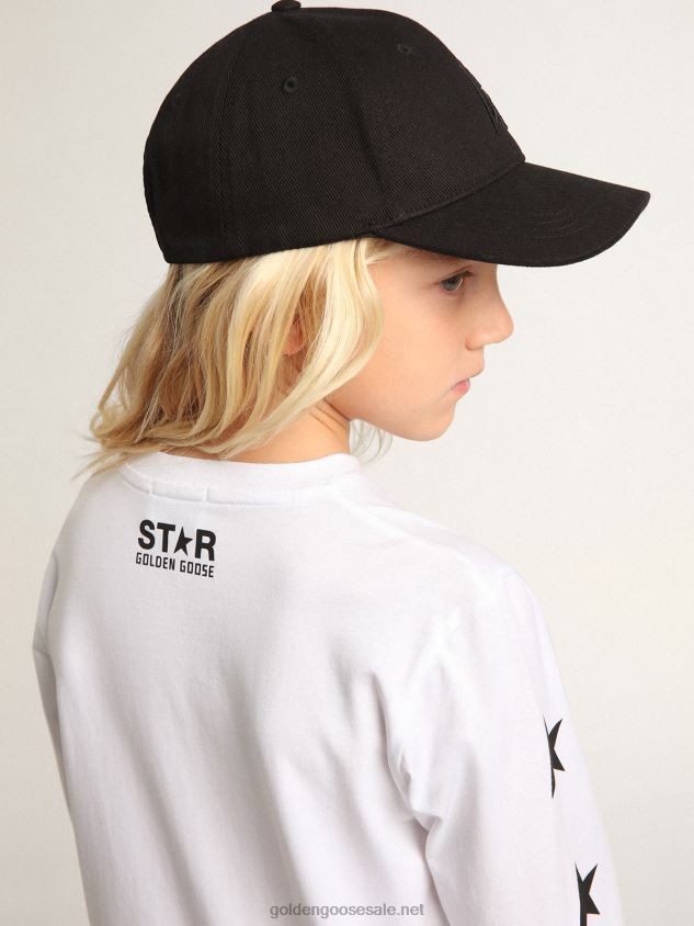White Star Collection long-sleeved T-shirt with contrasting black stars FN20N904 Kids Golden Goose