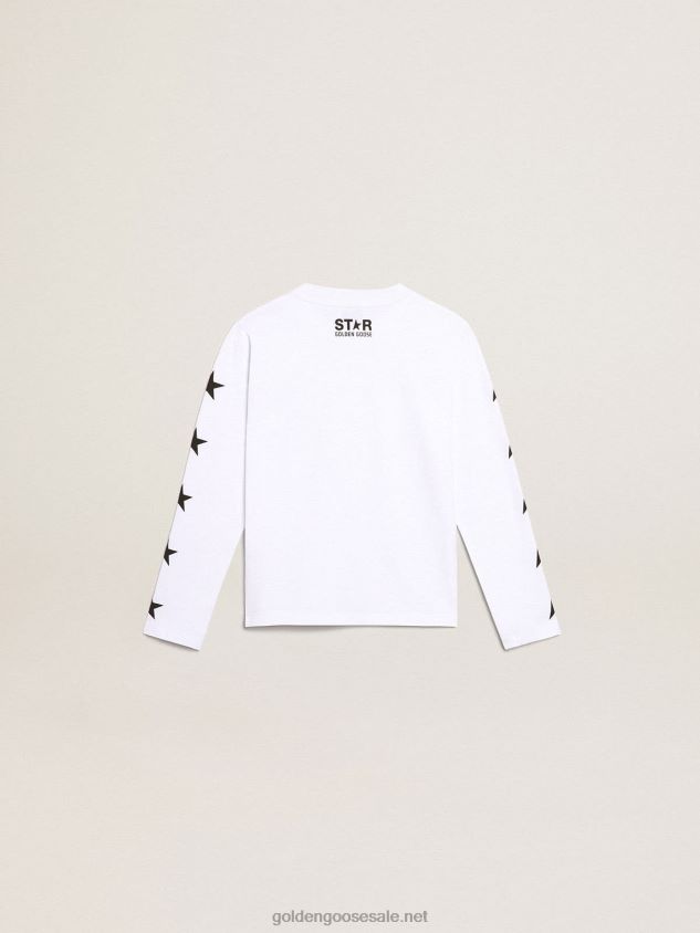 White Star Collection long-sleeved T-shirt with contrasting black stars FN20N904 Kids Golden Goose