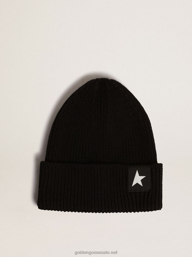 Black cotton beanie with contrasting white star FN20N879 Kids Golden Goose