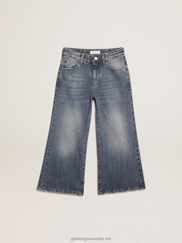 Wide-leg jeans in mid-blue bull denim FN20N881 Kids Golden Goose
