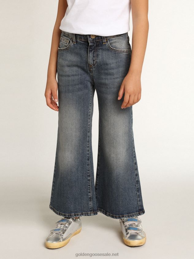 Wide-leg jeans in mid-blue bull denim FN20N881 Kids Golden Goose