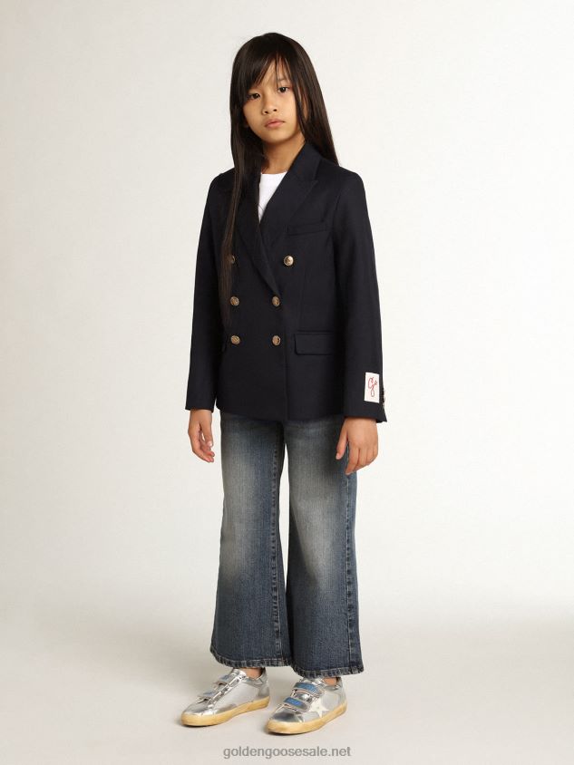 Wide-leg jeans in mid-blue bull denim FN20N881 Kids Golden Goose