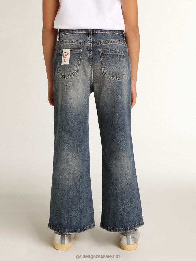 Wide-leg jeans in mid-blue bull denim FN20N881 Kids Golden Goose