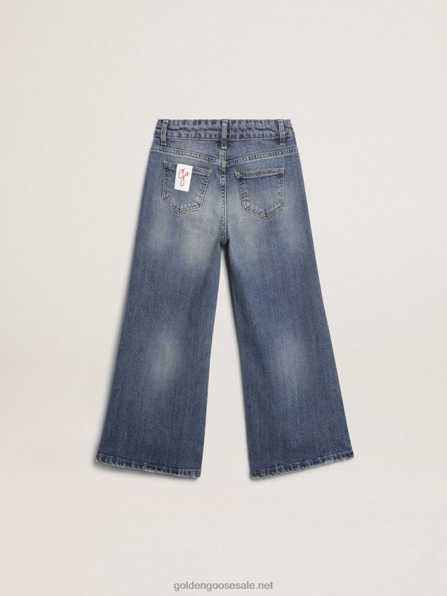 Wide-leg jeans in mid-blue bull denim FN20N881 Kids Golden Goose