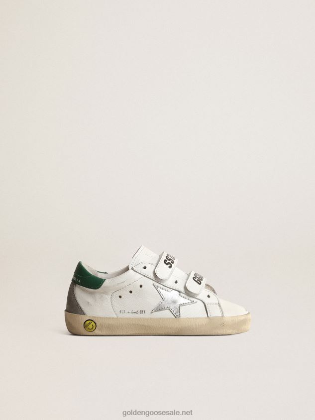 Old School Junior with metallic leather star and green heel tab FN20N849 Kids Golden Goose